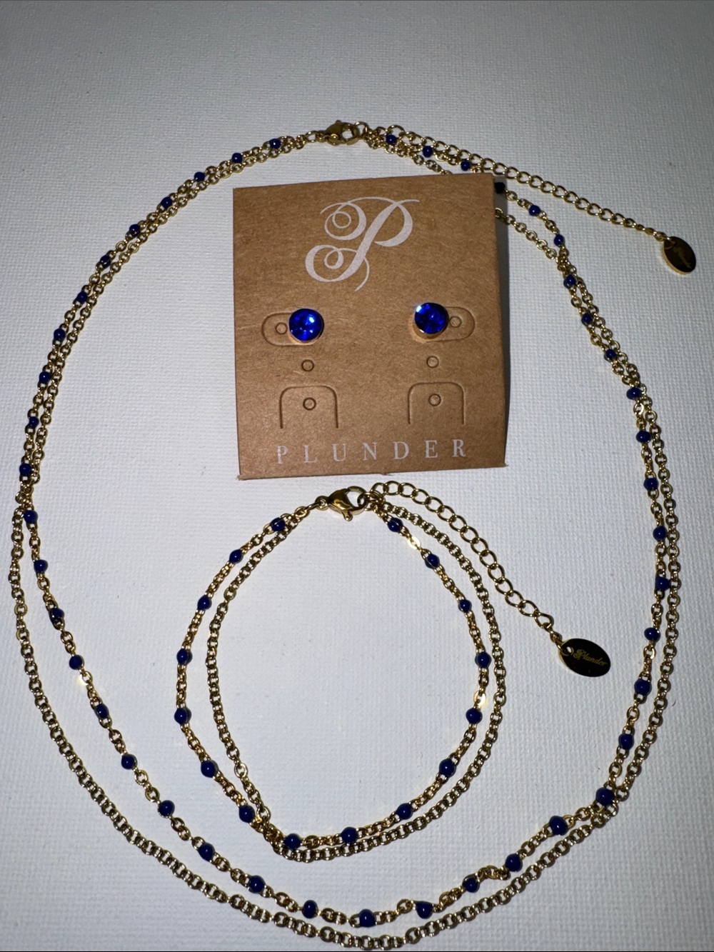 Plunder Blue Sapphire Necklace Bracelet & Earrings Jewelry Set